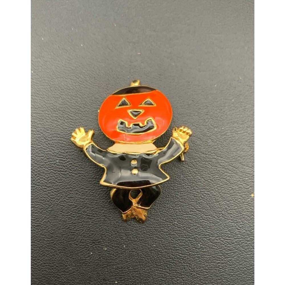 Halloween‎ Articulated Moving Legs Pumpkin Jack-o-lantern Brooch Signed SFJ